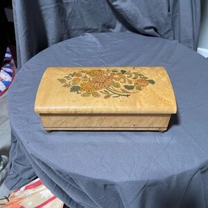 Vintage Italian Sorrento Musical Jewelry Box with Floral Wood Inlay